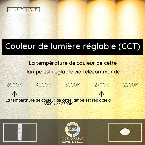 Lucide CASTOR - Plafonnier - Ø 32 cm - LED Dim. - CCT - 1x20W 2700K/6500K - Rvb - Opalin - USP